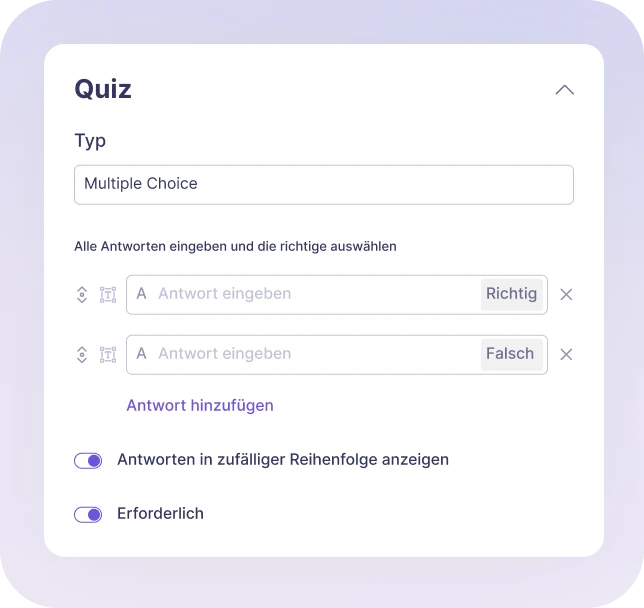 Bedienoberfläche der reteach Lernplattform zur Erstellung eines Quiz im E-Learning mit Multiple-Choice-Fragen